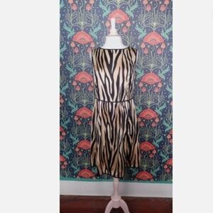 St. John Zebra Print Silk Sleeveless Sheath Dress 8